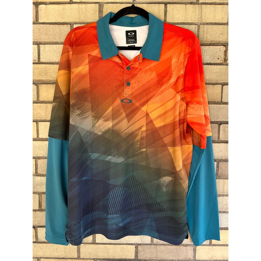 Oakley Graphic Golf Shirt Performance Fit Long Sleeve Polo Shirt Men's Medium